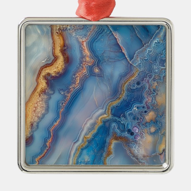 Ornement Carré Argenté Agate en dentelle bleue (Devant)
