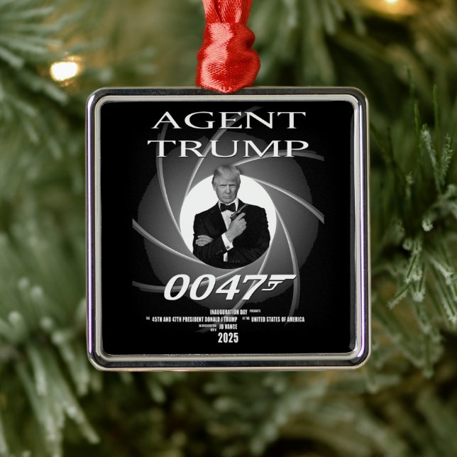 Ornement Carré Argenté Agent Président Donald Trump Jour d'investiture 47 (Arbre)