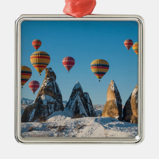 Ornement Carré Argenté Air chaud montant en ballon dans Cappadocia (Devant)