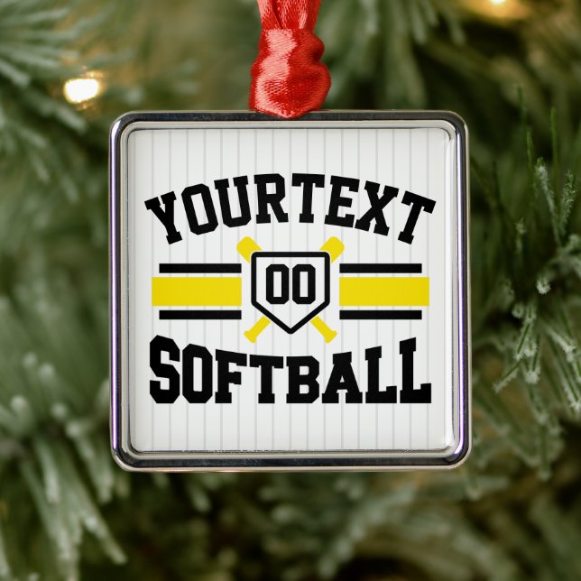 Ornement Carré Argenté AJOUT PERSONNALISÉ NOM Softball Player Varsity Tea (Arbre)
