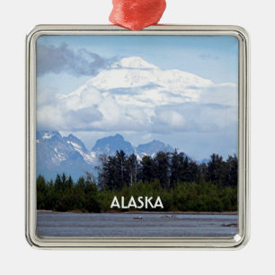 Ornement Carré Argenté Alaska : Denali, Mt McKinley, de la rivière, USA 1