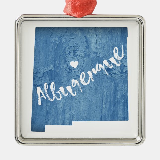 Ornement Carré Argenté Albuquerque Nouveau-Mexique Grain de bois (Devant)