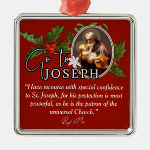 Ornement Carré Argenté Allez à St. Joseph Catholique Pape Signature