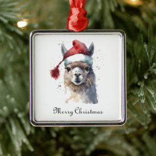 Ornement Carré Argenté Alpaca de Noël, personnalisable