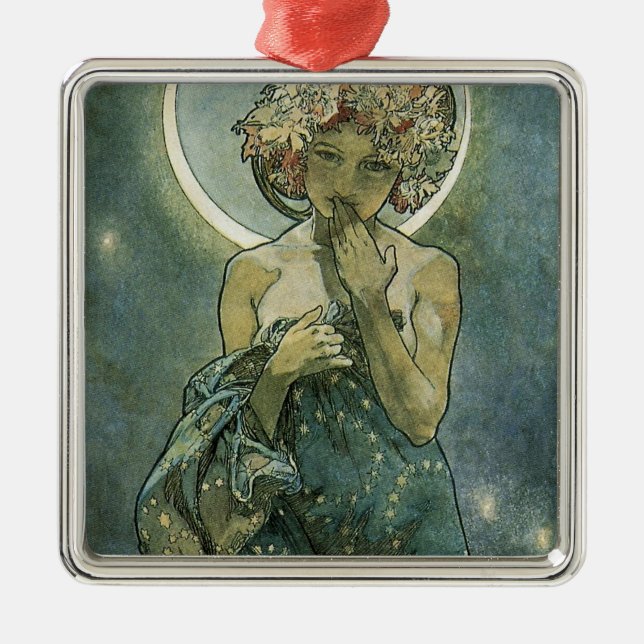 Ornement Carré Argenté Alphonse Mucha Magnifique femme Art Nouveau #18 (Devant)
