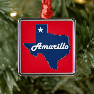 Ornement Carré Argenté Amarillo Texas Lone Star State Map Texan Noël