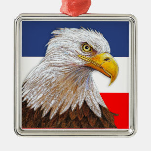 Ornement Carré Argenté American Bald Eagle
