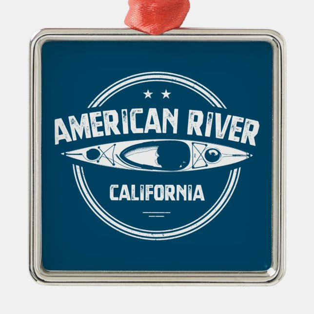 Ornement Carré Argenté American River California Kayak (Devant)