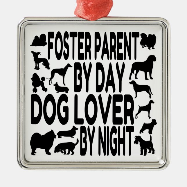 Ornement Carré Argenté Amoureux des chiens Foster Parent (Devant)