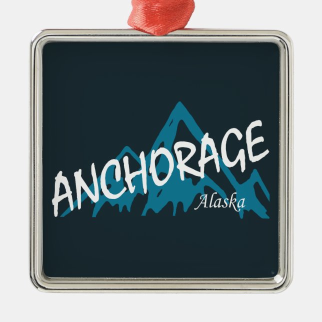 Ornement Carré Argenté Anchorage Alaska Mountains (Devant)