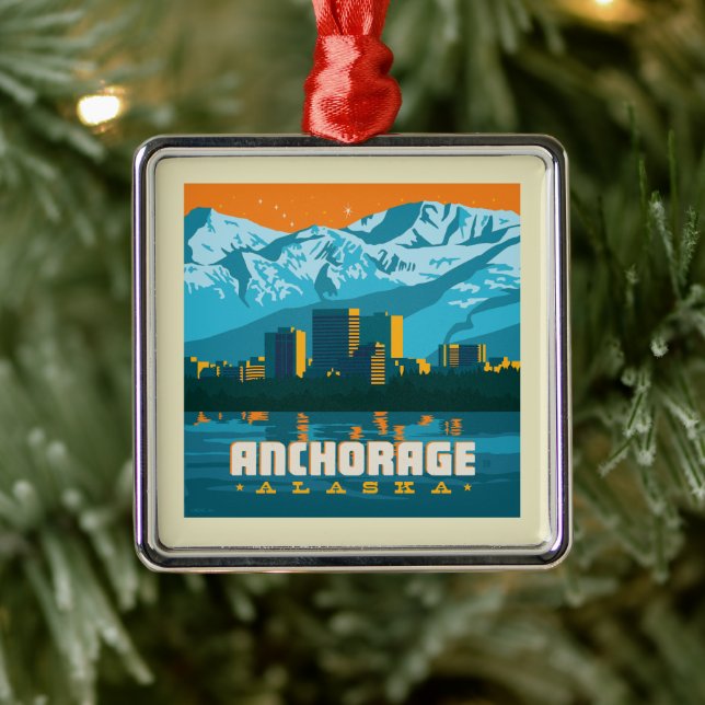 Ornement Carré Argenté Ancrage, Alaska (Arbre)