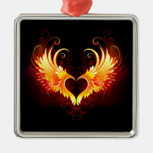 Ornement Carré Argenté Angel Fire Heart with Wings