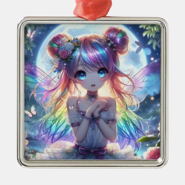 Ornement Carré Argenté Anime Girl Arc-en-ciel Chanter Lune Fée (Devant)