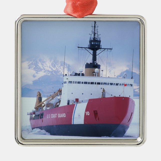 Ornement Carré Argenté Antarctique, île Ross, station McMurdo, USCG (Devant)