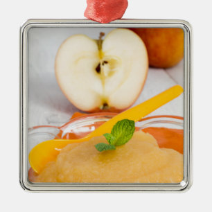 Ornement Carré Argenté Applesauce à la cannelle et cuillère orange