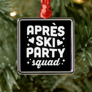 Ornement Carré Argenté Apres ski party skiing funny sport theme black