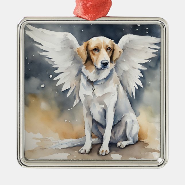 Ornement Carré Argenté Aquarelle Angel Chien (Devant)