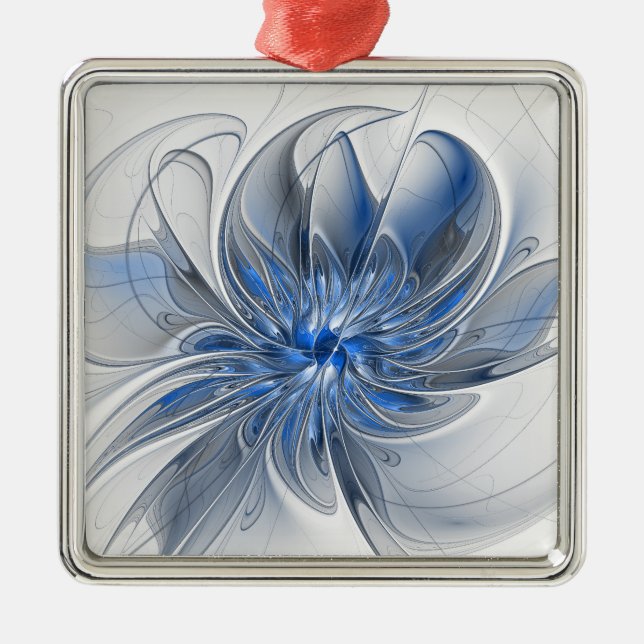 Ornement Carré Argenté Aquarelle gris bleu Abstrait Fractal Art Flower (Devant)