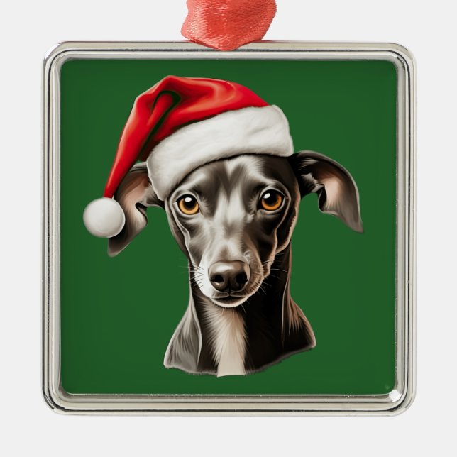 Ornement Carré Argenté Aquarelle Noël italien Greyhound (Devant)