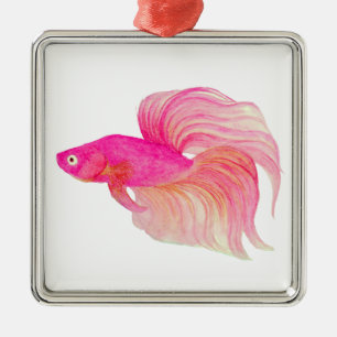 Ornement Carré Argenté Aquarelle rose Betta Fish