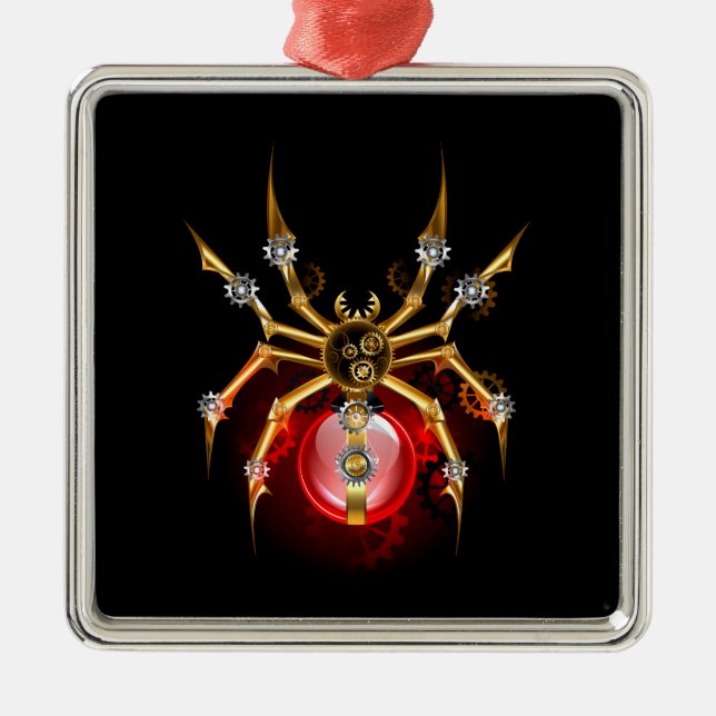 Ornement Carré Argenté Araignée en vapeur noire (Devant)