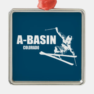 Ornement Carré Argenté Arapahoe Basin Colorado Skier