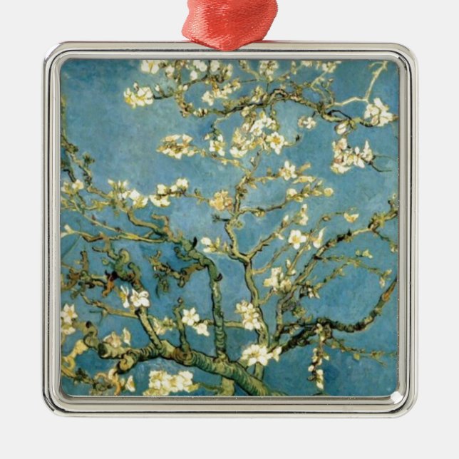 Ornement Carré Argenté Arbre d'amande en fleurs par Van Gogh (Devant)
