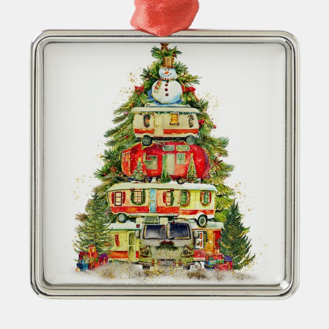 ORNEMENT CARRÉ ARGENTÉ ARBRE DE NOËL DE VANS DE CAMPER (Devant)