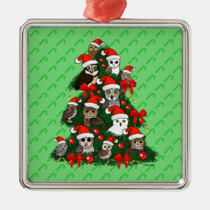 Ornement Carré Argenté Arbre de Noël des Chouettes