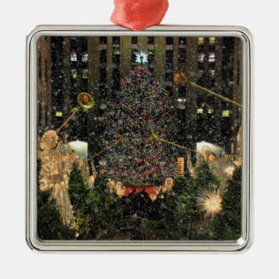 Ornement Carré Argenté Arbre de Noël du Rockefeller Center, Anges, Neige