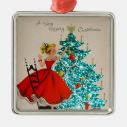 Ornement Carré Argenté Arbre décoratif vintage de Noël