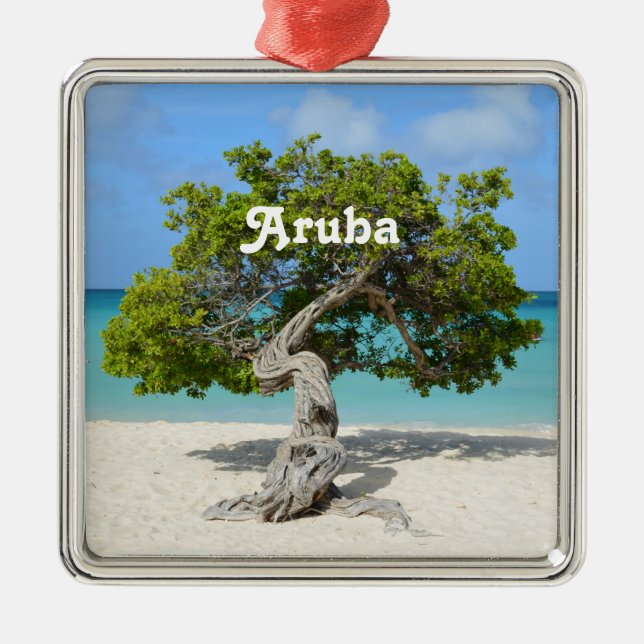 Ornement Carré Argenté Arbre solo de Divi Divi dans Aruba (Devant)