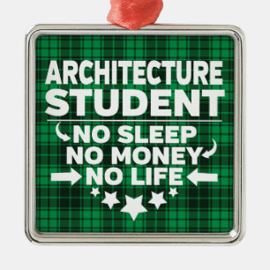 Ornement Carré Argenté Architecture College Étudiante Green Plaid Xmas