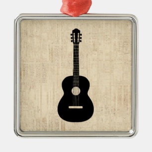 Ornement Carré Argenté Arrière - plan de script d'art guitare acoustique