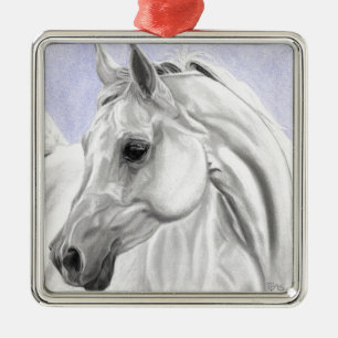 Ornement Carré Argenté Art Arabe blanc d'original de cheval