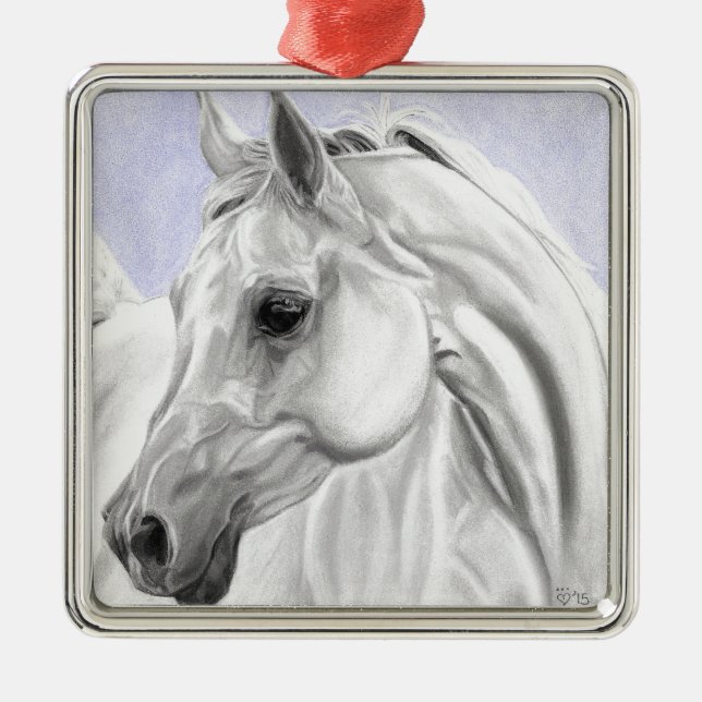 Ornement Carré Argenté Art Arabe blanc d'original de cheval (Devant)