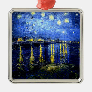 Ornement Carré Argenté Art vintage Van Gogh, Nuit étoilée sur Rhône