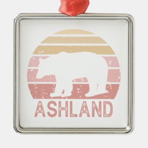Ornement Carré Argenté Ashland Oregon Retro Bear