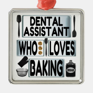 Ornement Carré Argenté Assistant dentaire Aime cuisiner