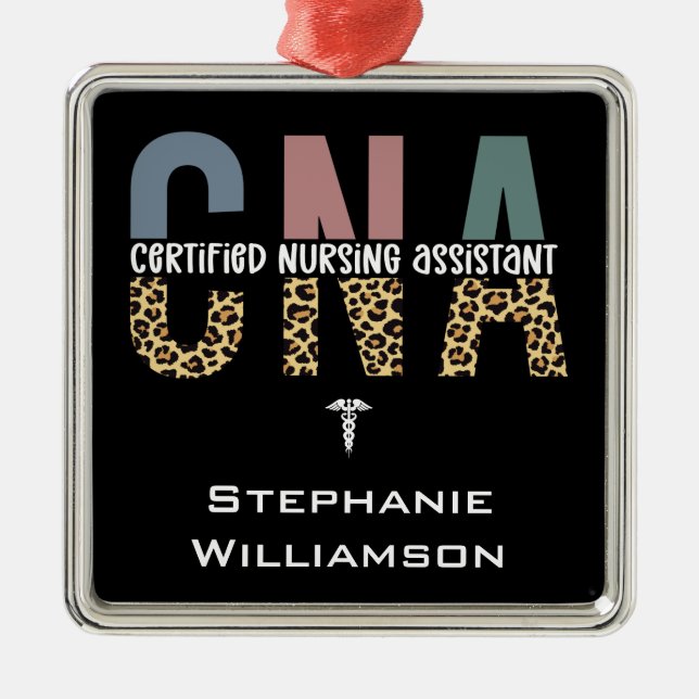 Ornement Carré Argenté Assistant infirmier certifié CNA personnalisé (Devant)