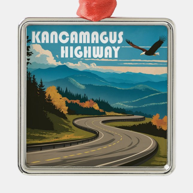 Ornement Carré Argenté Autoroute Kancamagus New Hampshire Eagle (Devant)