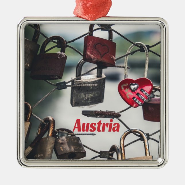 Ornement Carré Argenté Autriche Love Locks Bridge Salzburg (Devant)