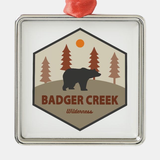 Ornement Carré Argenté Badger Creek Wilderness Oregon Bear (Devant)