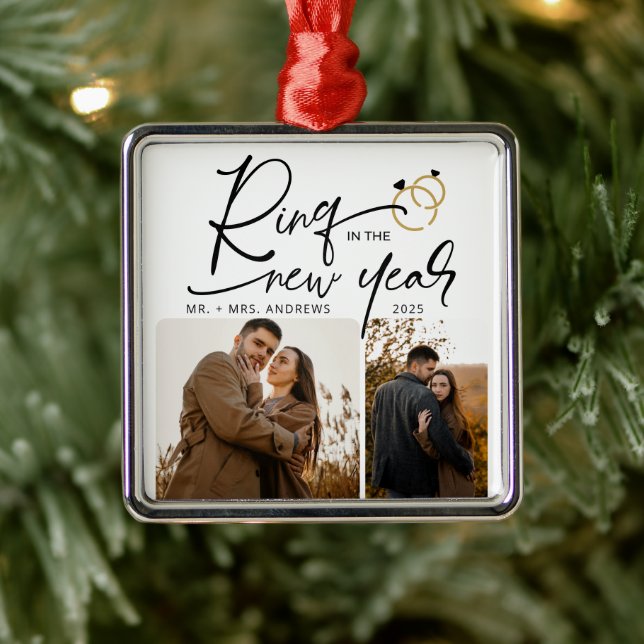 Ornement Carré Argenté Bague minime dans Noël Fiançailles du Nouvel An (Arbre)