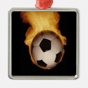 Ornement Carré Argenté Bal de football sur l'ornement de feu