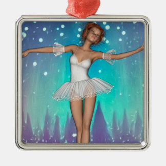 Ornement Carré Argenté Ballerina Peint Perles & Arbres Turquoise Arrière 