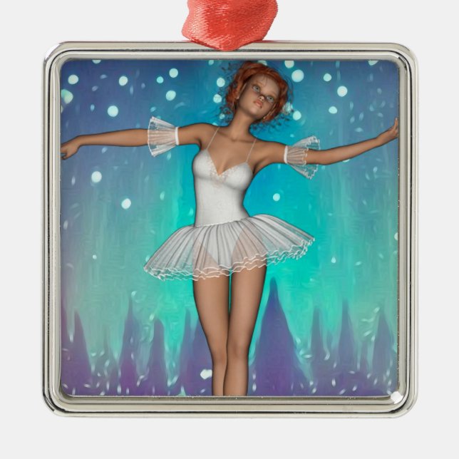 Ornement Carré Argenté Ballerina Peint Perles & Arbres Turquoise Arrière  (Devant)