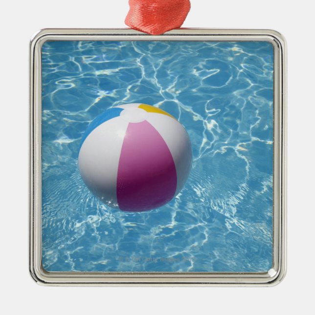 Ornement Carré Argenté Ballon de plage dans la piscine (Devant)