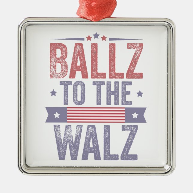 Ornement Carré Argenté Ballz à l'élection Walz Harris Waltz 2024 (Devant)