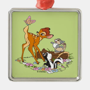 Ornement Carré Argenté Bambi Avec Papillon Sur La Queue